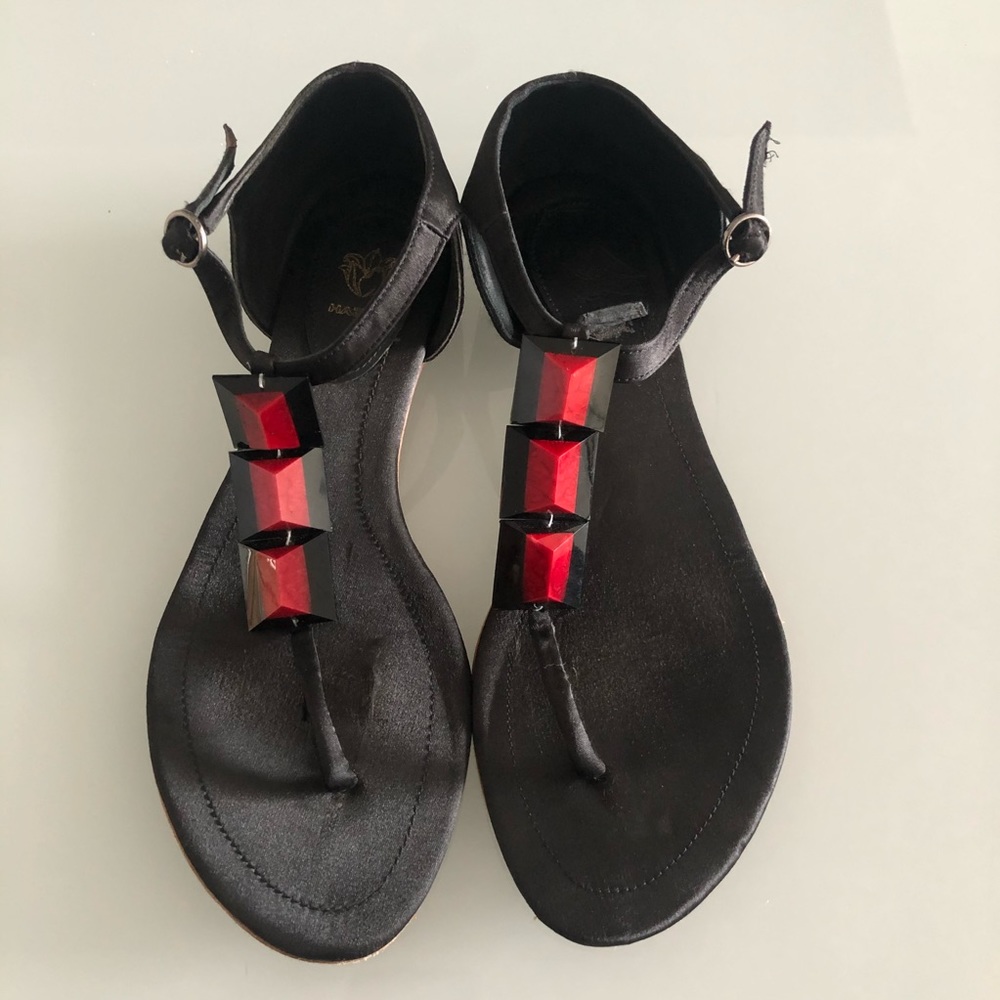 Black Sandals with Red Stones